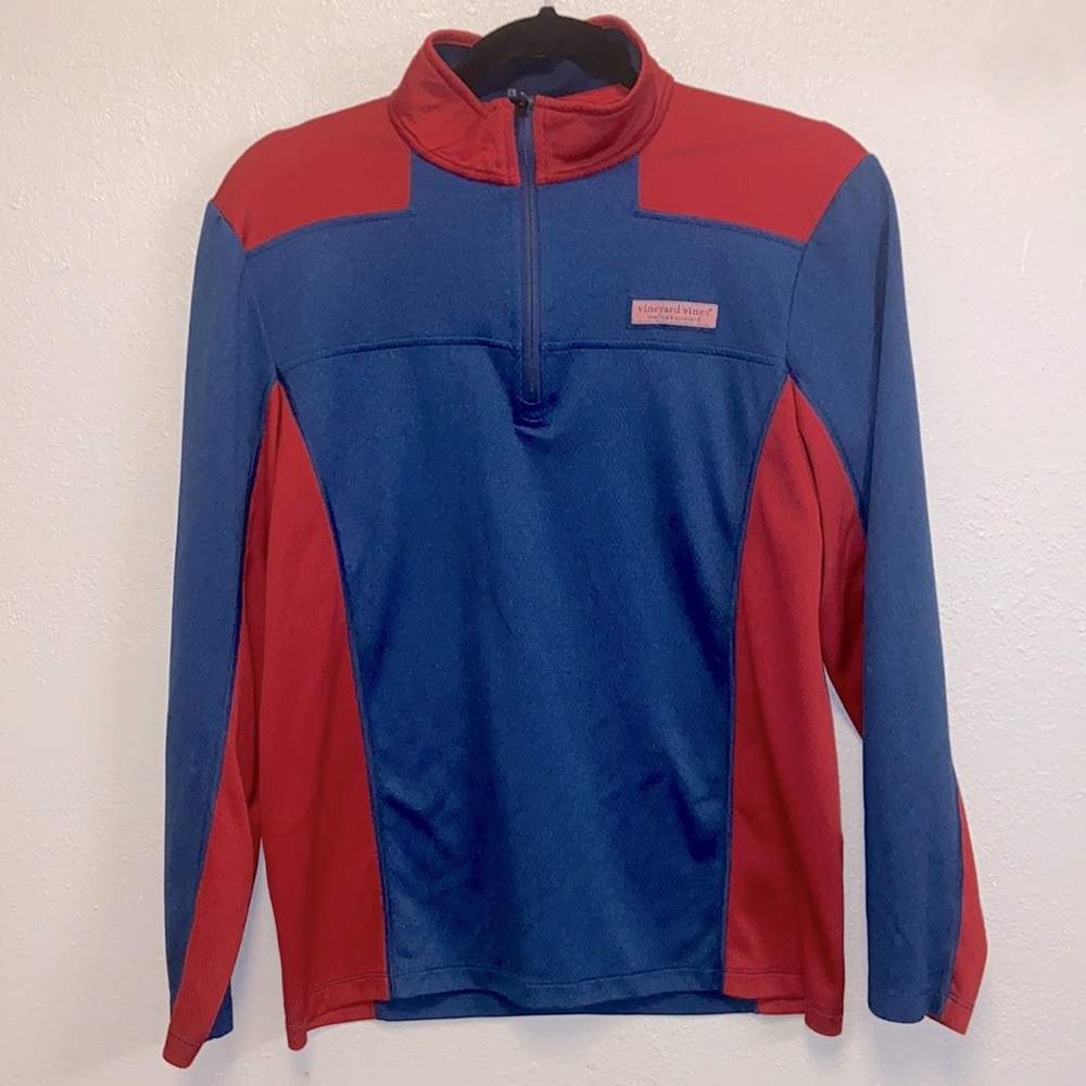 Vineyard Vines Boys Blue Red Colorblock 1/4 Zip Preppy Jacket 4939